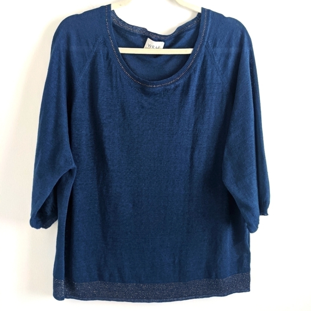 WRAP Slouchy Fit 3/4 Sleeve peacock blue Linen Sweater 12